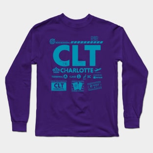 Vintage Charlotte CLT Airport Code Travel Day Retro Travel Tag B Long Sleeve T-Shirt